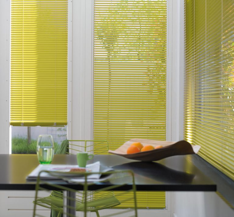 Luxaflex 50mm Yellow and Brass Metal Venetian Blin Luxaflex 50mm Yellow and Brass Metal Venetian Blin