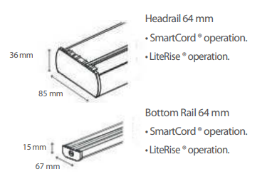 Duette 64mm headrail sizes