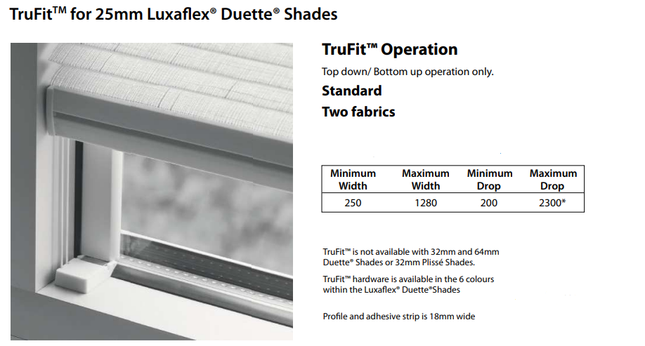 Duette Trufit size chart.