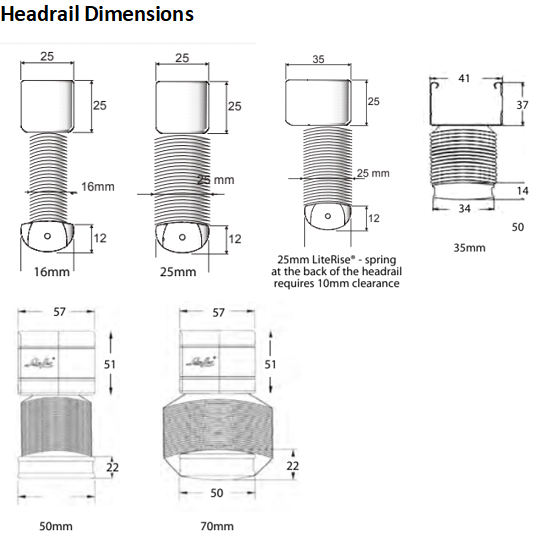 Luxaflex Metal Headrail Dimensions