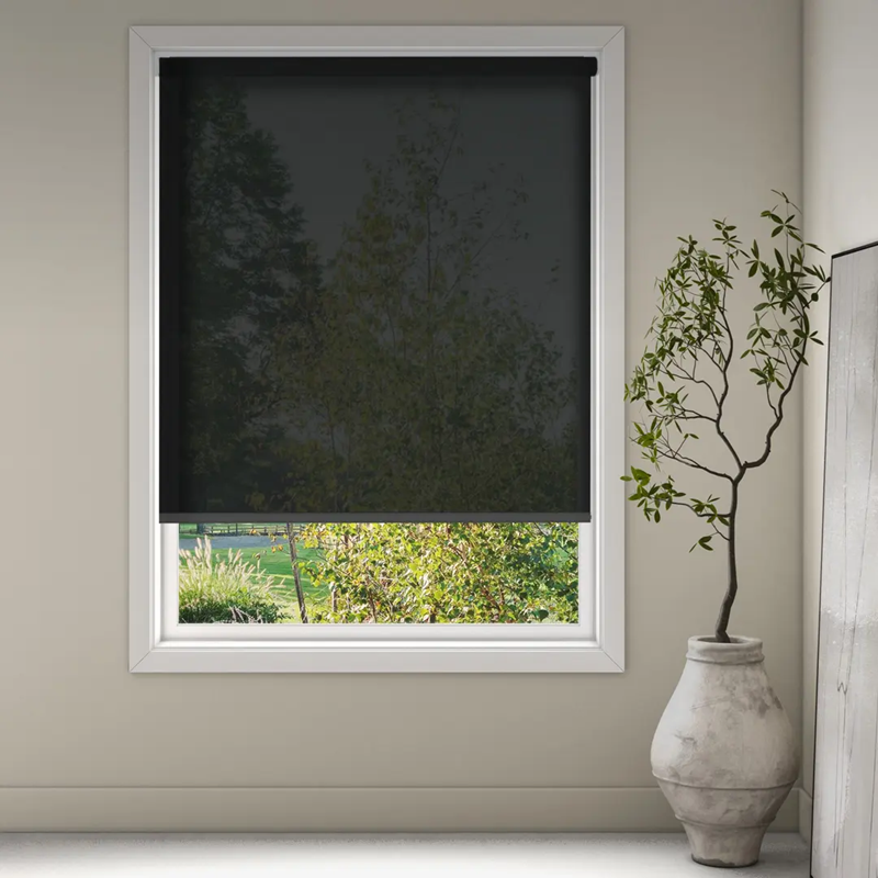 Luxaflex Sheer Grey/Black Roller Blind | 1271 Universe Re-Life 3% FR